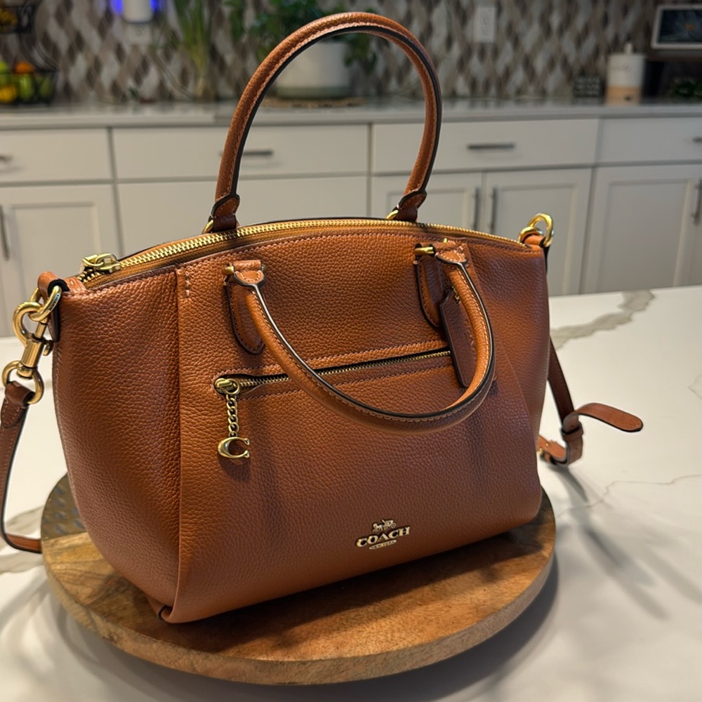 Coach saddle pebbled leather satchel with crossbody strap
